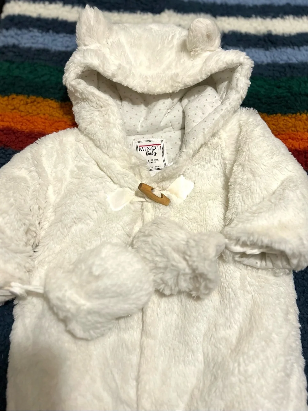 MINOTI Baby Cream Fleece Footed One-Piece with Hood